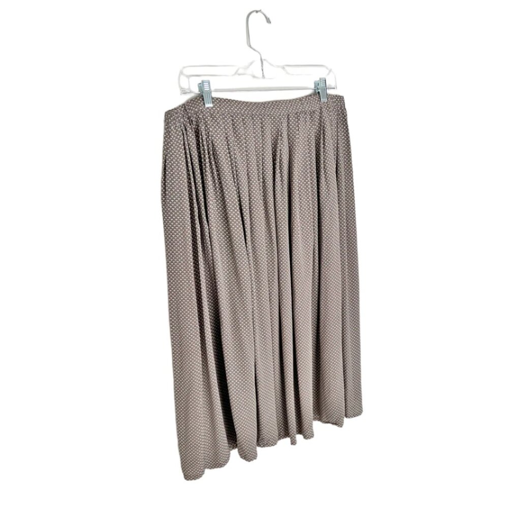 Vintage Pleated Grey/Beige Midi Skirt, Size 12